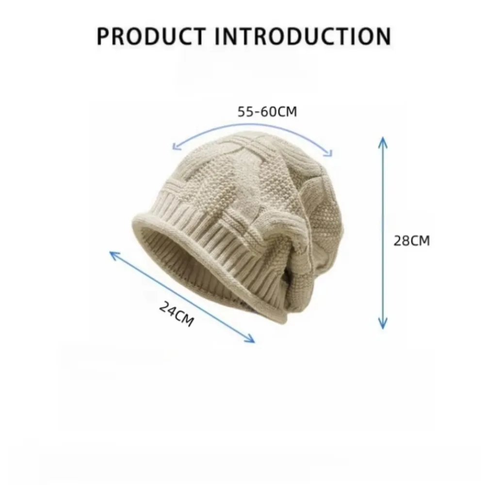 Casual Baggy Knitted Hat Oversized Thickened Wool Bonnet Caps Keep Warm Solid Color Skullcap Outdoor Riding image 6
