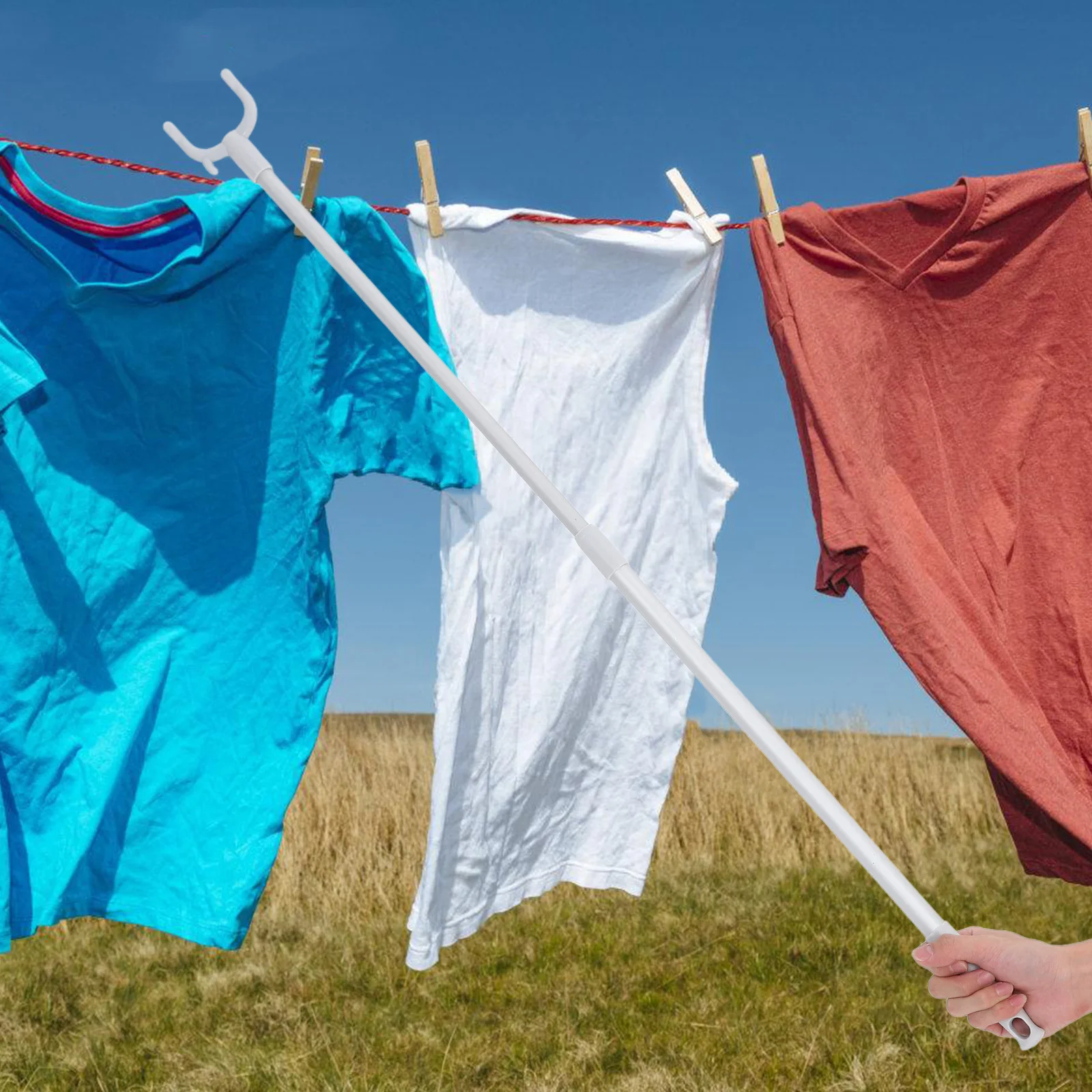 

Adjustable Clothes Reaching Pole Heavy Duty Telescoping Rod for Hanging Garments Closet Organizer Long Reach Clothes Drying Tool