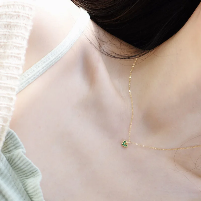 S925 Sterling Silver Emerald Love Heart Choker Necklace Pendant for Women 14K Gold Plated Necklaces Wedding Party Jewelry Gift