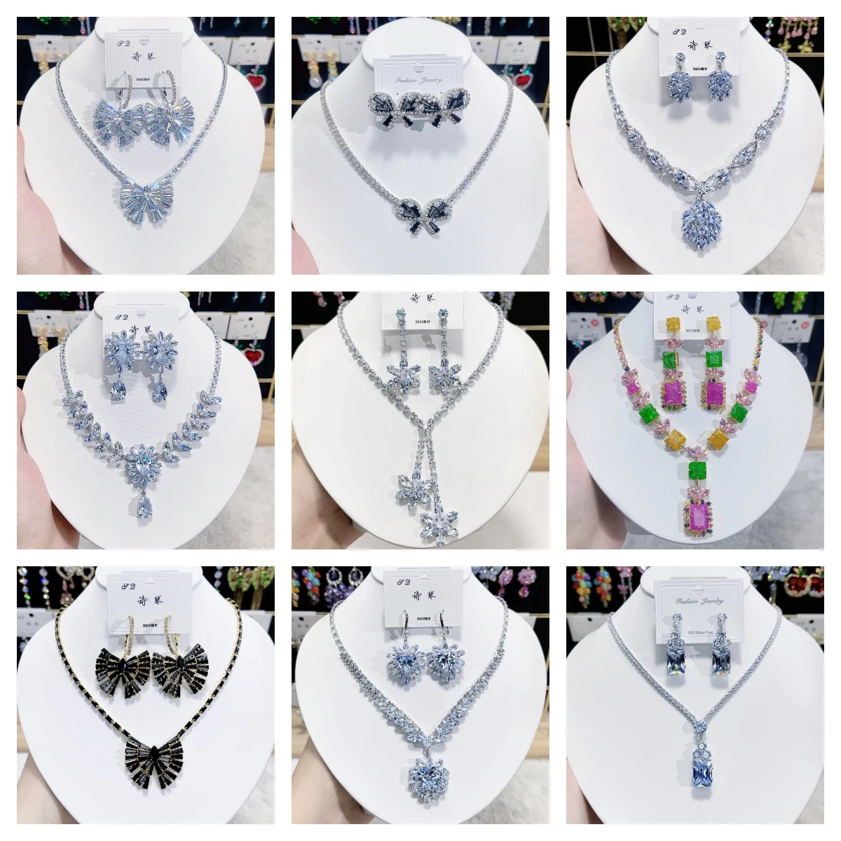 

Luxury Zircon Necklace Earrings Set for Women Fashion Crystal Bridal Jewelry Set Wedding Engagement Party Jewellry Accessories