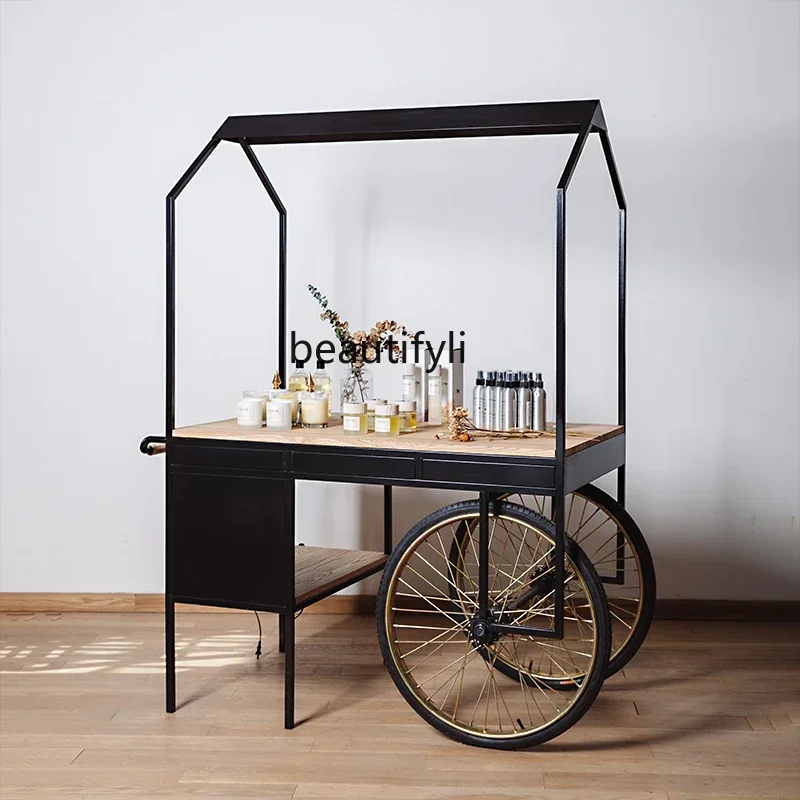 

YH new European multifunctional wrought iron cart mobile dining car night market shopping mall shelf promotion display float