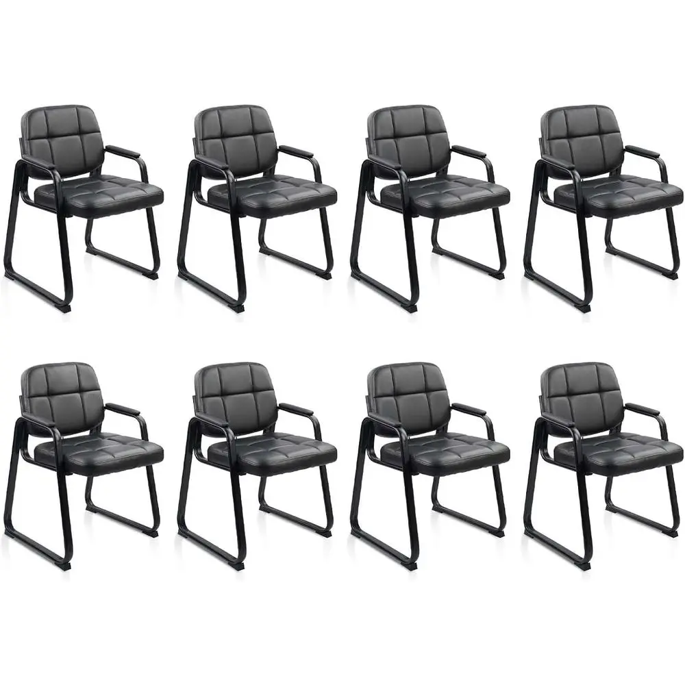

Leather Padded Arm Chairs with Sled Base, 8-Pack for Office Reception and Conference Rooms
