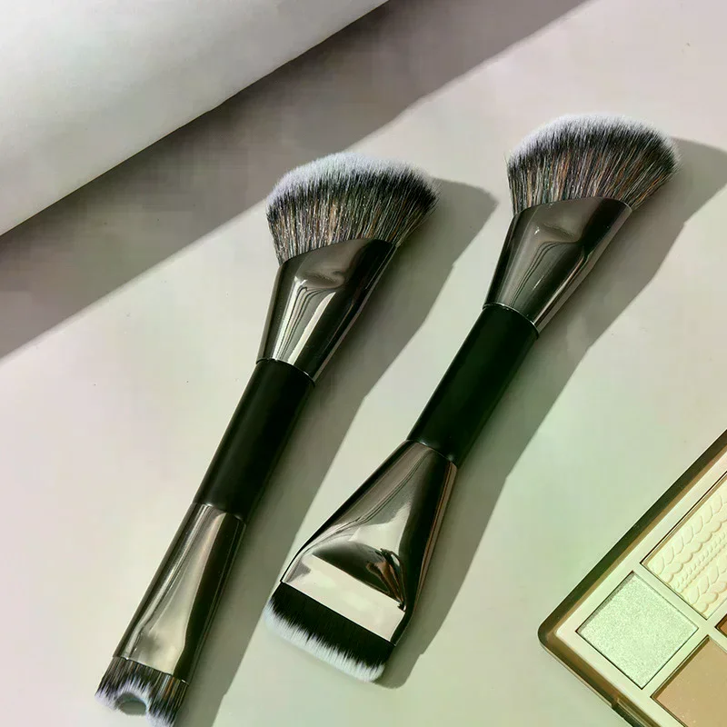 Pinceau de maquillage Double tête, pour poudre, fard à joues, fond de teint, en forme de U, pour ombre de nez, Contour, outil de beauté multifonctionnel