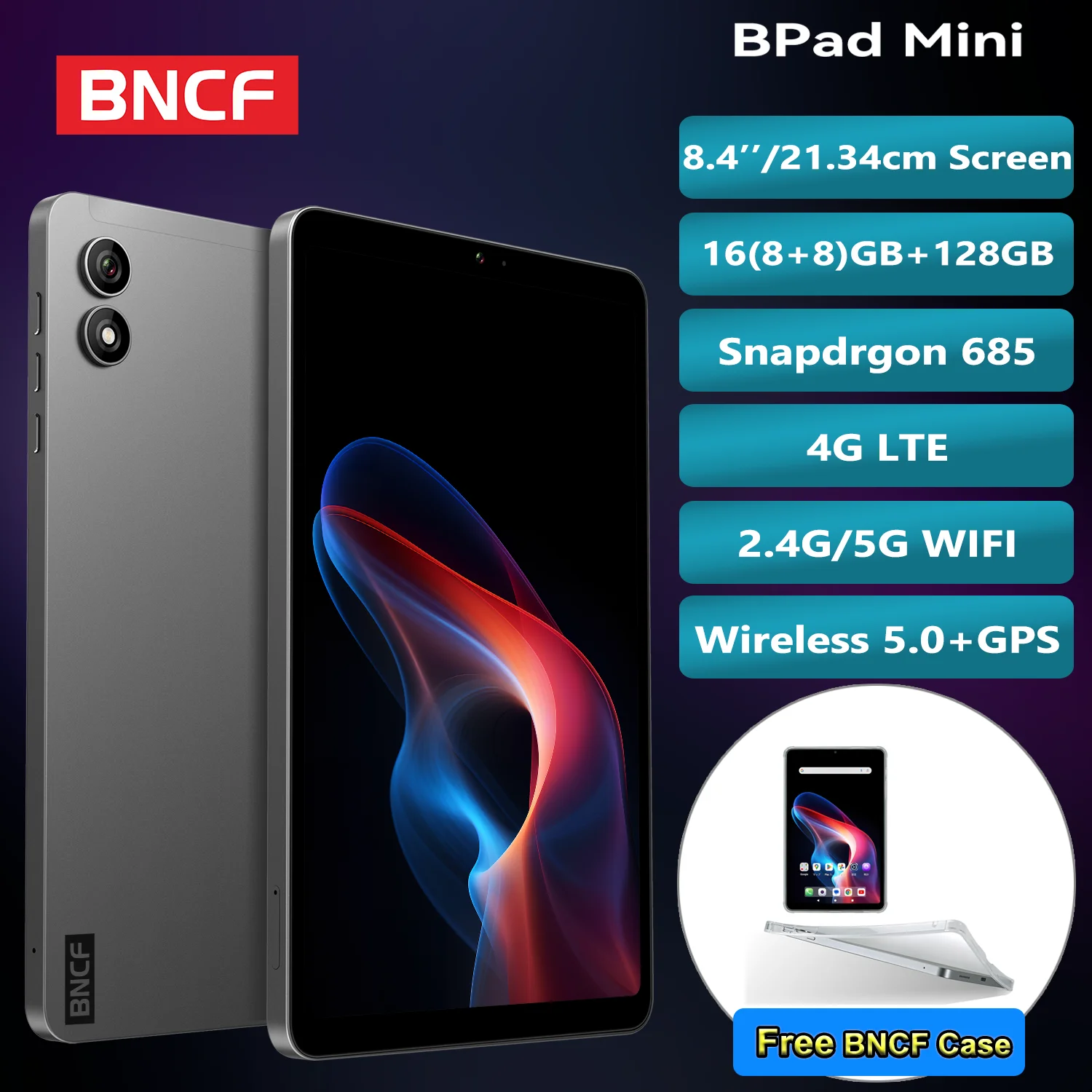 BNCF BPad Mini 8.4 polegadas Snapdragon685 Tablet Caso Grátis Android14 8GB RAM + 128GB ROM 6050mAh Bateria 4G LTE Widevine L1 2K IPS Tab