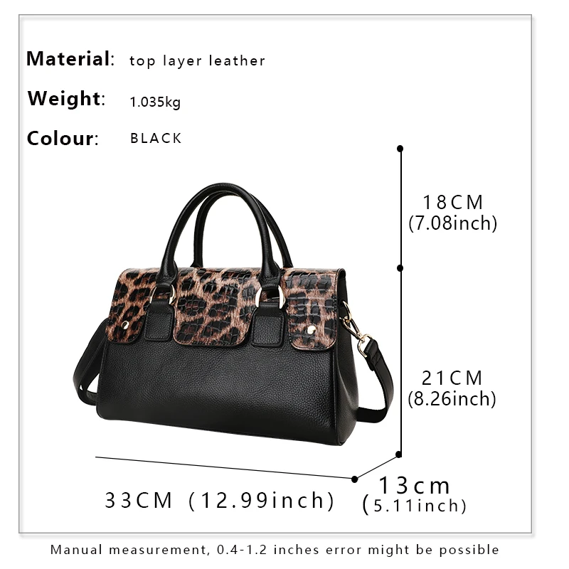 Aidrani    New Women\'s Handbag Made of High Quality Cowhide, Luxury Leopard Pattern Design, Large Capacity Portable Briefcase