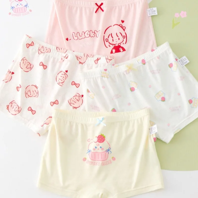 

4PCS Girls Modal Antibacterial Underwears Summer Kids Cool Mesh Breathable Comfort Panties 3+y Young Child Cute Print Knickers