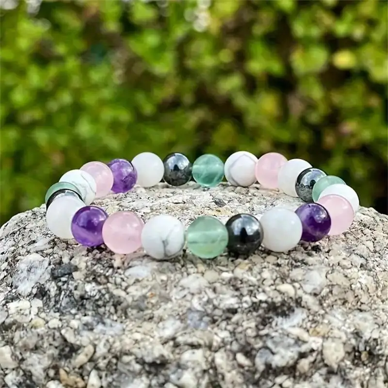 Difficulty Sleeping Insomnia Bracelet women men Clam Inner Peace Semi-Precious natural Stones bracelete Rose Quartz Amethyst