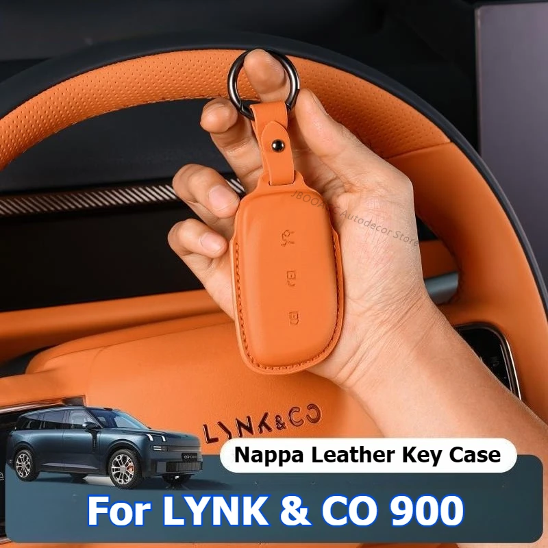 For LYNK & CO 900 Car Key Case Nappa Leather Keychain Auto Accessories Premium Smart Remote Key Protector Cover Shell Interior