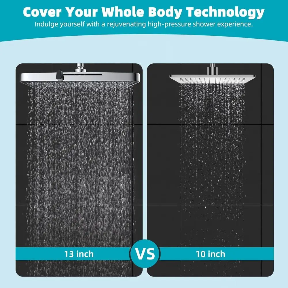 رأس دش عالي الضغط مقاس 13 بوصة مع 5 أوضاع، رأس دش ثابت كبير من الكروم للحمام، وصلة دوارة قابلة للتعديل #3