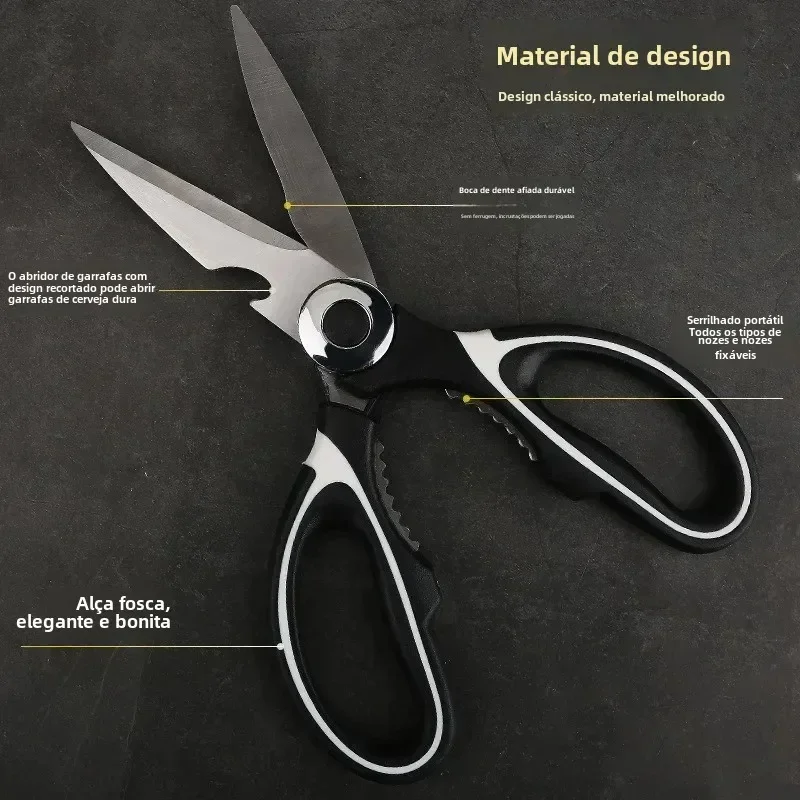 1/2 PCS Multi-Purpose Stainless Steel Kitchen Scissors, Chicken Bone Cutter with Lid, Can Open Nut Cutting Tool view 5