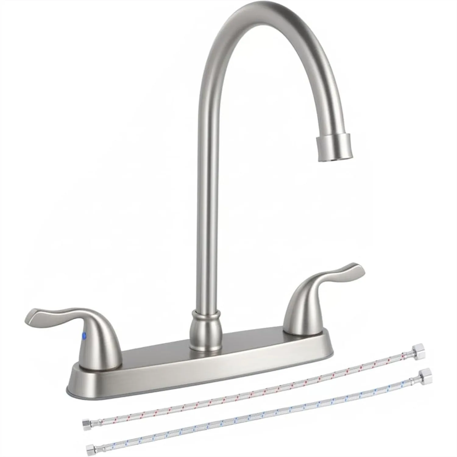

Brushed Nickel Kitchen Sink Faucet, 2 Handle High Arc Swivel Spout for RV Camper