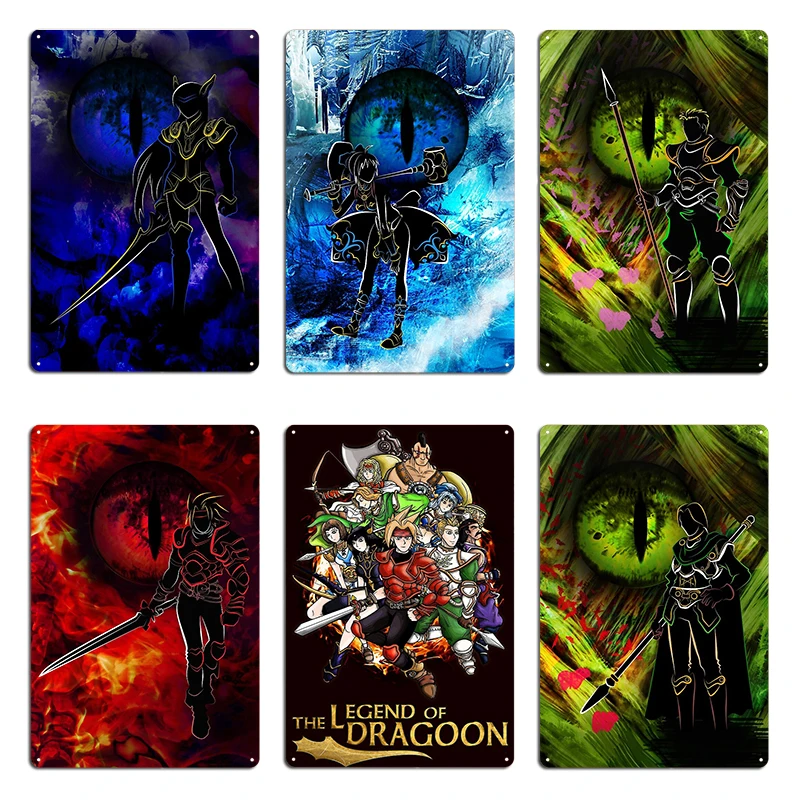 Carteles de Metal Legend Of Dragoon, cine personalizado, oscuridad, espíritu de Dragoon, dardo de ojos rojos, cartel de estaño de fuego