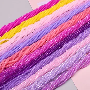 1 2 3 4 mm Różowe czerwone barwienie Rondelle Crystal Glass Beads Płaskie fasetowane luźne szklane koraliki dystansowe do tworzenia biżuterii DIY