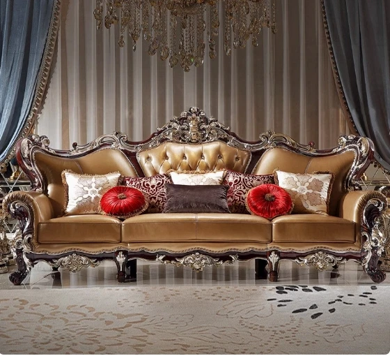 The product can be customized. European large apartment villa living room solid wood classical leather sofa