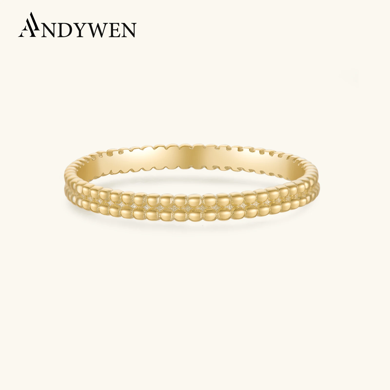 

ANDYWEN New 925 Sterling Two Line Beads Thin Women Ring Luxury Simple Definite Plain 2024 Spring Jewels Wedding Gift