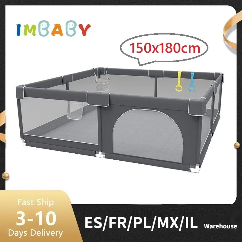 IMBABY 150x180 Baby Playpen Dark Grey Playpen for Baby Playground Safety Barrier Play Space for Children Playpen Game Baby Park