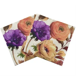 Servilleta con estampado de flores y hojas de colores, decoración de fiesta, copa de vino, Mantel Individual de papel, 33x33cm, 2 capas, 10/20 piezas/Pac