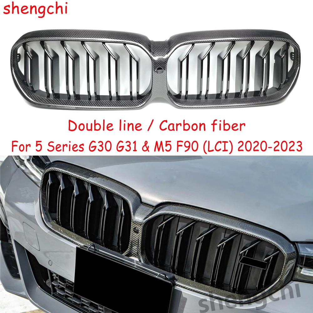 G30 LCI Carbon Fiber Front Bumper Grilles for BMW 5 Series G30 G31 F90 M5 Facelifted 520i 530i 540i M550i M550d Grills 2020-2023