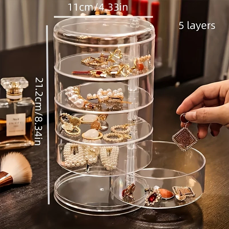 

1pc A Large Capacity Rotating Dustproof Jewelry Storage Box in Bohemian Style - Features a Transparent And Durable Design,