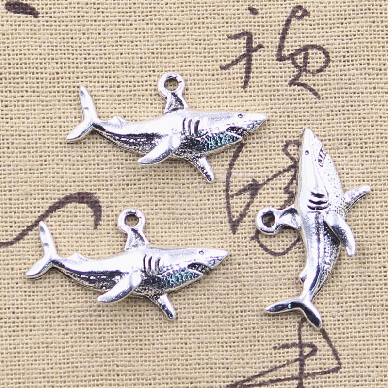 15pcs Charms Shark Fish 18x32mm Antique Silver Color Pendants DIY Crafts Making Findings Handmade Tibetan Jewelry