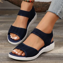 Women's Knit Elastic Cloth Wedge Sandals Slip on Lightweight Walking Sandals Plus Size Comfortable Summer Sports Sandalias Mujer