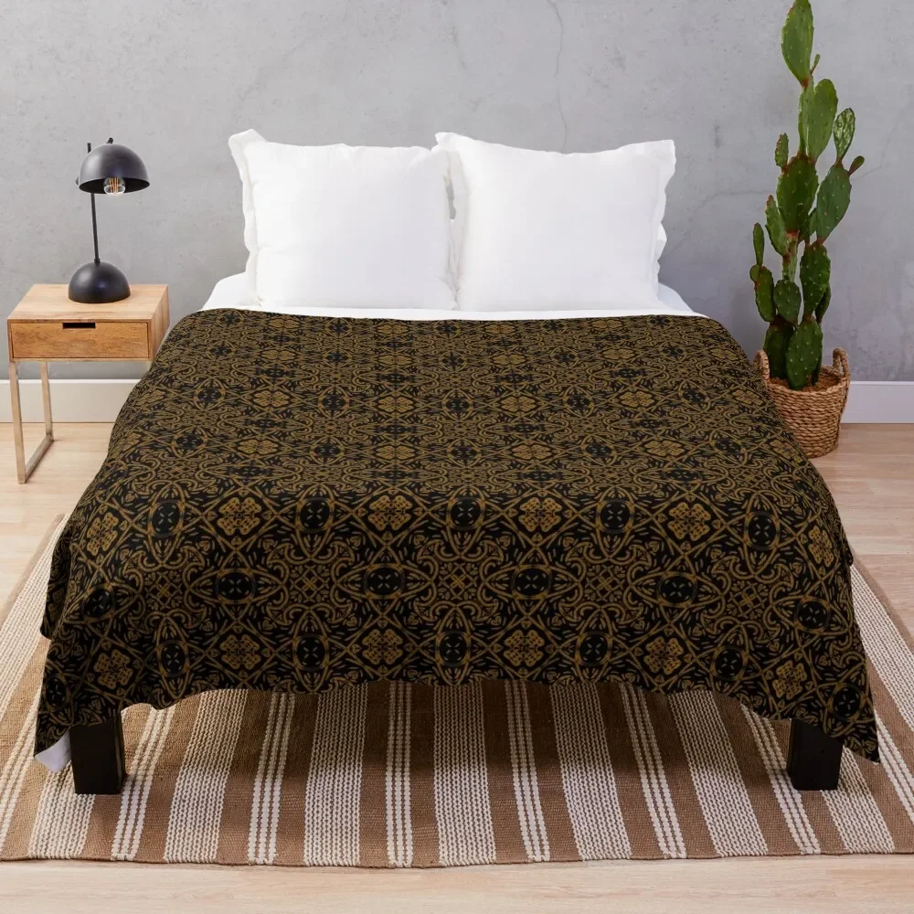 

Medieval Pattern Motif - Orange On Black Throw Blanket Ultra Soft Flannel Fleece Blanket for All Seasons