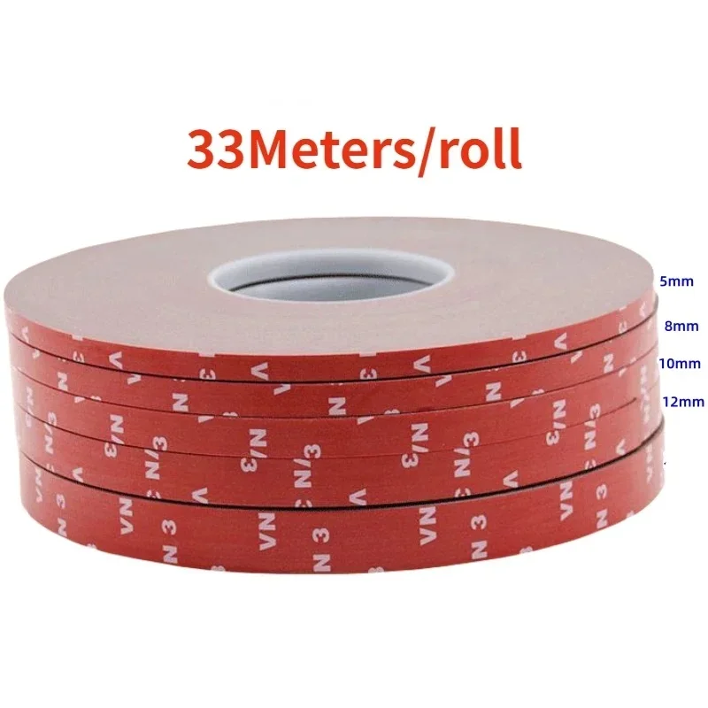 33m/Roll*5/8/10/12mm Gray Double-sided Tape Automobiles Tape Acrylic Adhesive Tape Strong Foam Red Film Car Stickers 1mm