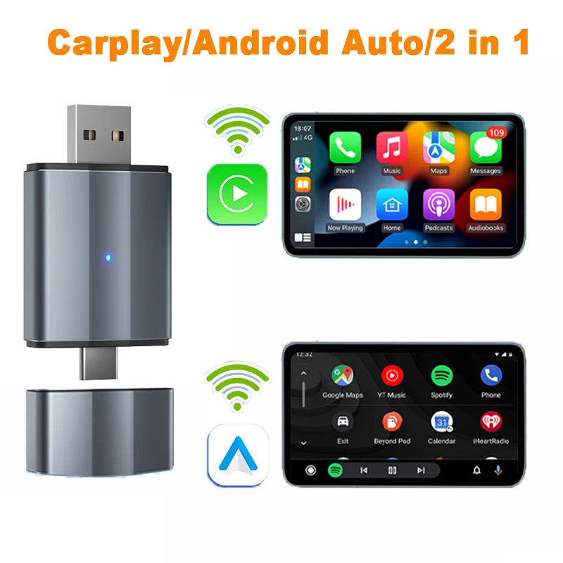 2024 Mini Wireless Carplay&Android Auto Pocket USB Wireless Adapter Car Accessorie for Skoda VW Mazda Toyota Kia Ford