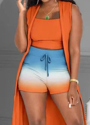 

Shorts Piece Set Women Summer 2024 Fashion Versatile Casual Printed Coat Sleeveless Tops and Half Pants for Female Streetwear