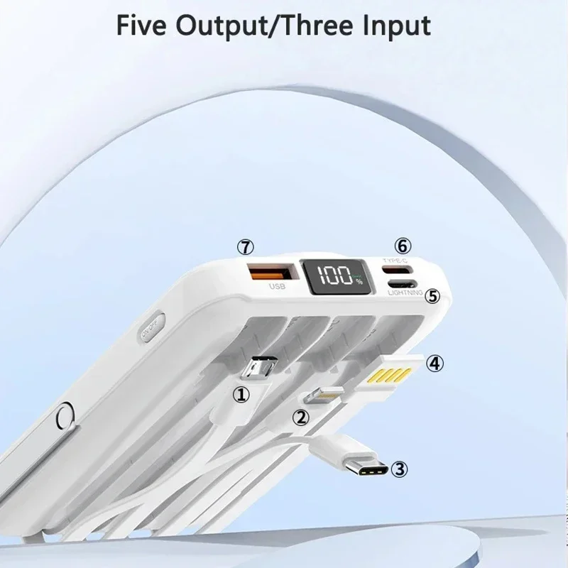 

10000 мАч PD 22,5 Вт, внешний аккумулятор для быстрой зарядки, магнитное беспроводное зарядное устройство для iPhone 15, 14, Samsung Xiaomi Powerbank, встроенный кабель USB C