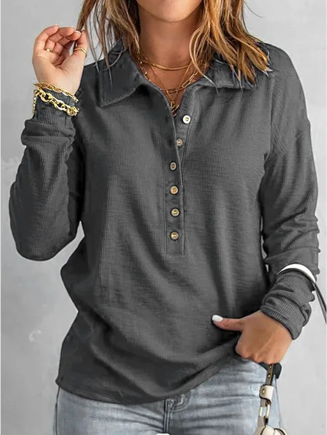 Solid Color Knitted Sweater Women's Single-breasted Lapel Collar Long-sleeved Loose Casual Bottoming Top New in Autumn Winter
