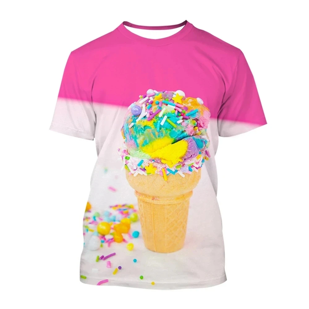 Summer New Ice Cream Pattern Printed Men's T-shirt Street Popular Harajuku O-Neck Comfortable Short Sleeve Extra Large Top