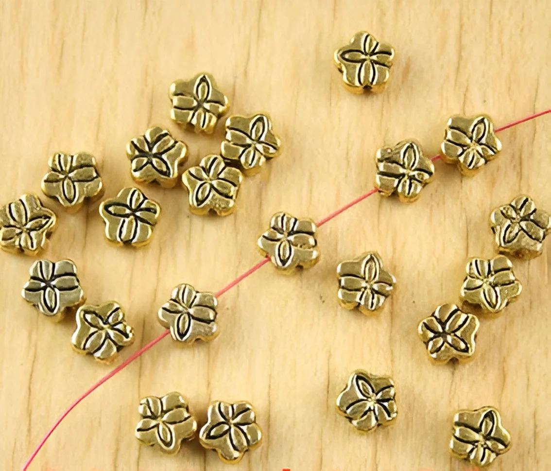 80pcs   6*3mm   Alloy matel antiqued gold 2sided flower pattern spacer beads  HWH2292