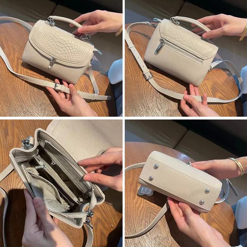 Crossbody Cowhide Shoulder Bag Tote Handbag Women's Y2k White True Leather Top Layer Chain Highquality Versatile Retro Fashion