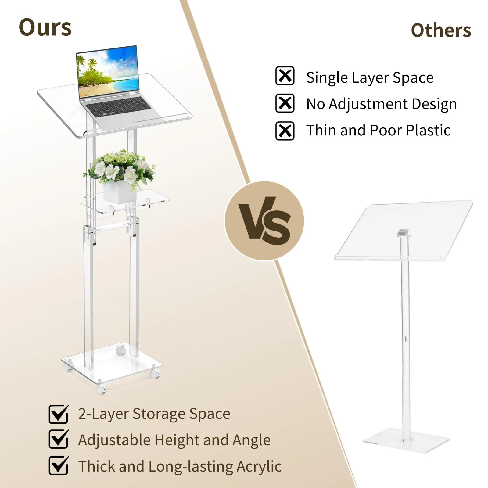 Adjustable Acrylic Transparent Teaching Desk Lecture Platform Podium Host Table for Church Wedding Speech Stand