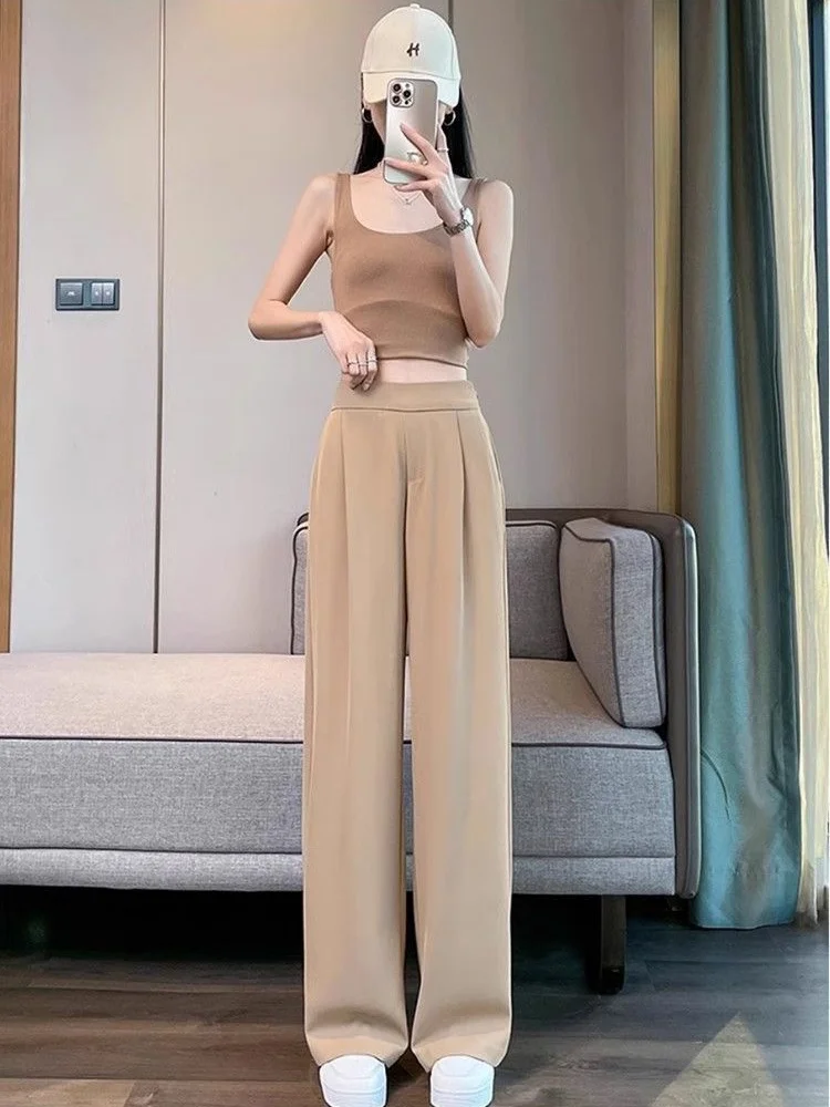 High Waist Straight Suit Pants Casual Baggy Trousers Plus Size Elegant Solid Wide Leg Pants Spring Autumn Office Lady Commuting