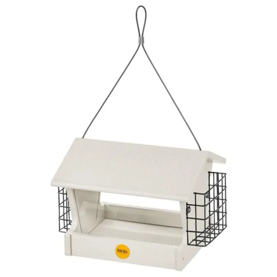 

Hopper Bird Feeder with Suet Cages Medium Recycled Plastic Hanging Bird Feeder 3 Pound Seed Capacity and 2 Suet Cakes Made in U