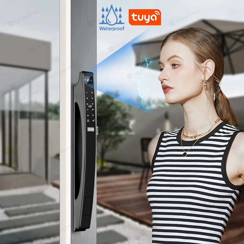 Goking tuya wifi smart sliding door lock waterproof outdoor broken bridge lock digital facial recognition for aluminum door