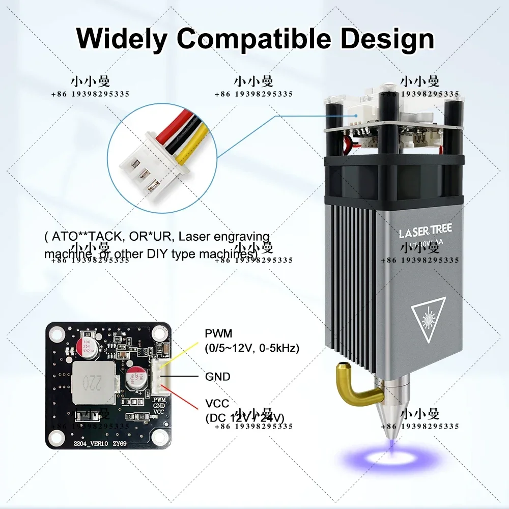 LASER TREE 5W Laser Module with Air Assist 450nm Fixed Focus TTL Blue Light Laser Head for DIY CNC Cutting Engraving Machine