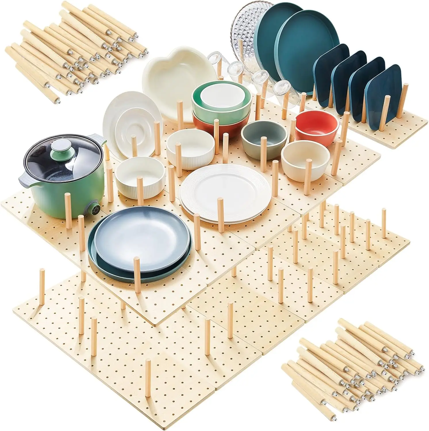 

12 Pcs Pegboard Drawer Organizer with 96 Drawer Peg Wood Peg Board Wooden Kitchen Plate Organizer for