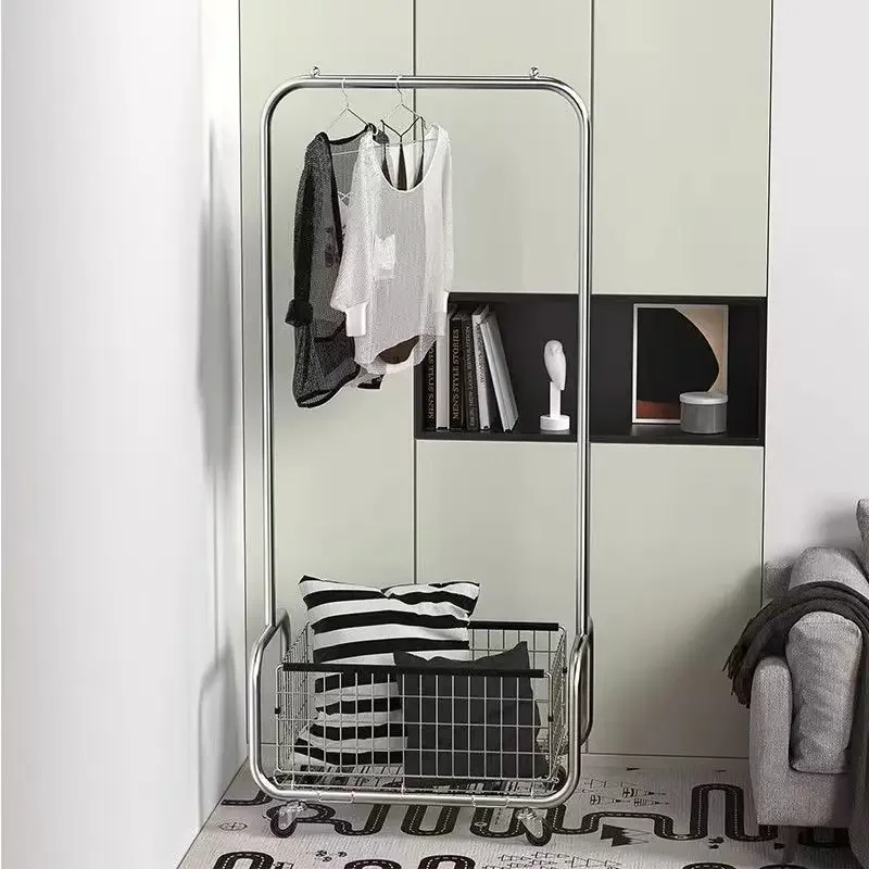 Simple clothes rack, floor to ceiling bedroom storage rack, home storage basket, clothing store, movable clothes rack, thickened