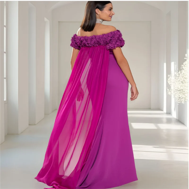 Lila Damenkleid für Hochzeit, Party, elegante Chiffon-Kleider 2025, langes Bräutigam-Mutterkleid, Damenkleid mit Umhang, individuell gestaltet