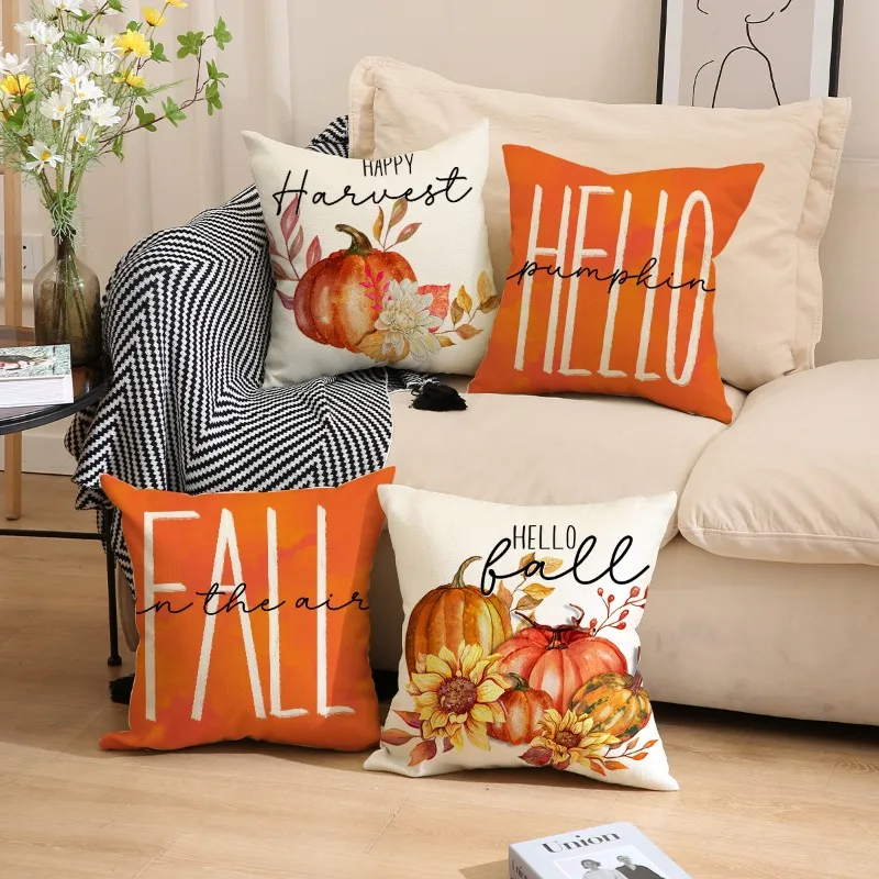 

4pcs Fall Pillow Covers 45x45cm,Orange Pumpkin Pillows Decorative Throw Pillows,Autumn Outdoor Pillow Cases Set of 4