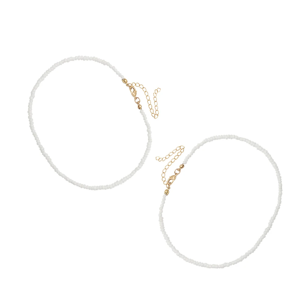 

2pcs Colorful Beaded White Choker for Bead Choker Necklaces For Women Girls Women Adjustable Chain Necklaces Beads Decor