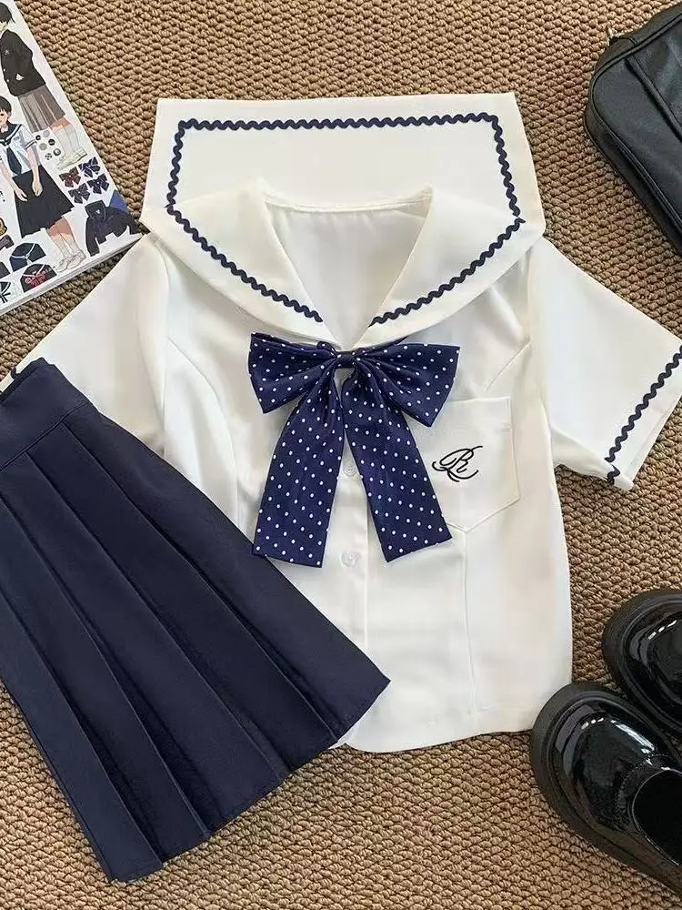 

Летний оригинальный японский комплект Sle ort Sve irt And Skirt College Faion Work orm ort Dr Code Outfit