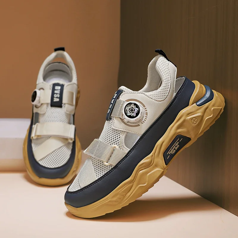 High quality Summer Sandals Men Rotating Buckle Slippers Comfortable Beach Shoes Lightweight Anti-slip Mesh Hollow Sneakers Men