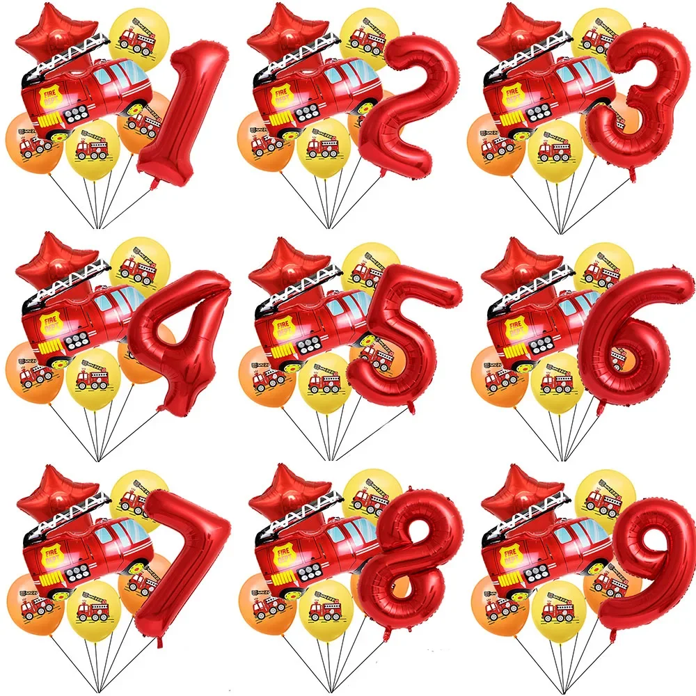 1 Juego de globos de camión de bomberos, globos rojos con números de 32 pulgadas, globos de llama para Baby Shower, decoración de fiesta de cumpleaños de bombero