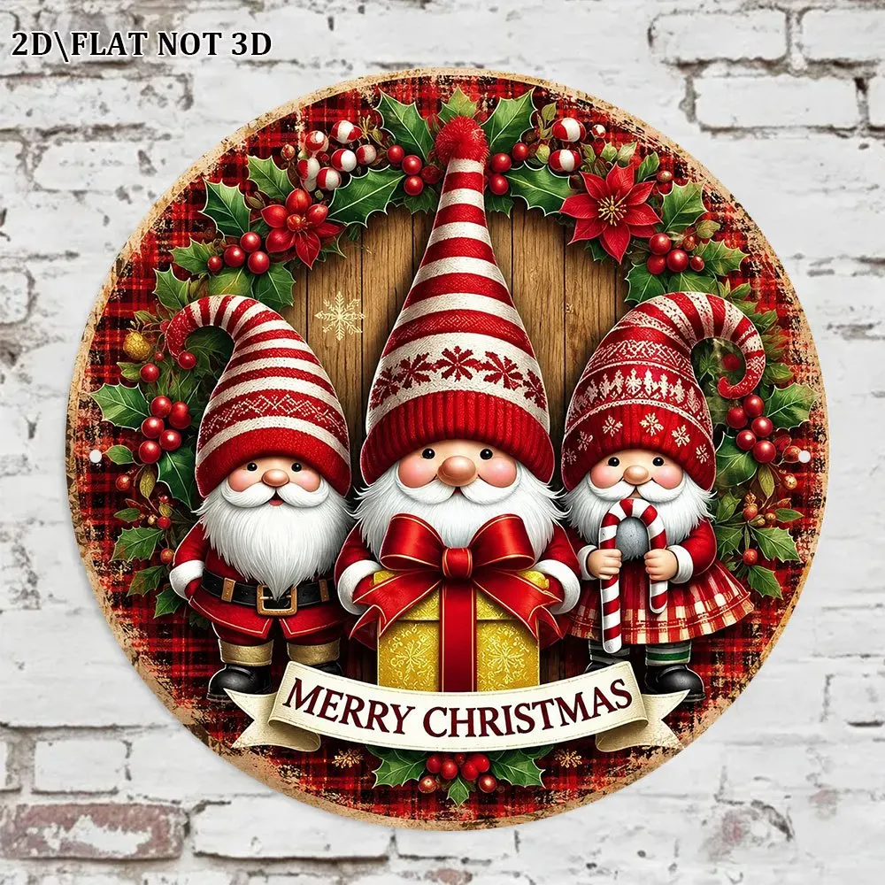 2D Flat, 1pc 1pcs 8x8in/20x20cm Vintage Santa & Elves Wall Sign - Round Christmas Decoration Suitable for Fireplace Mantel, Livi