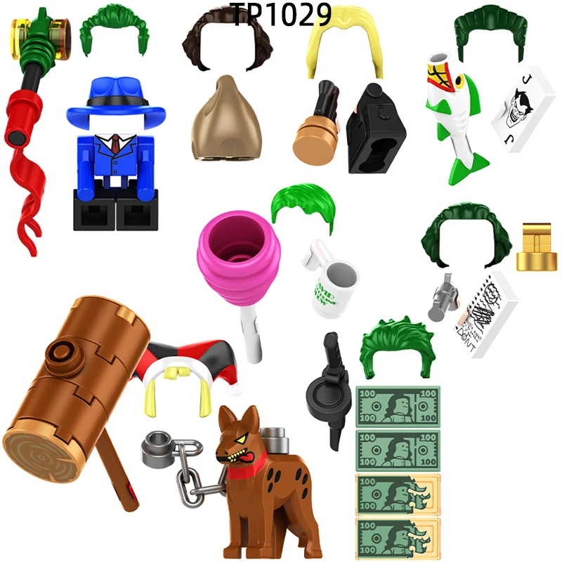 The Action Figures Hammer Dog Cup Fish Bag Weapons Pants Hair Parts Model Blocks MOC Bricks Set Gifts Toys For Children TP1029