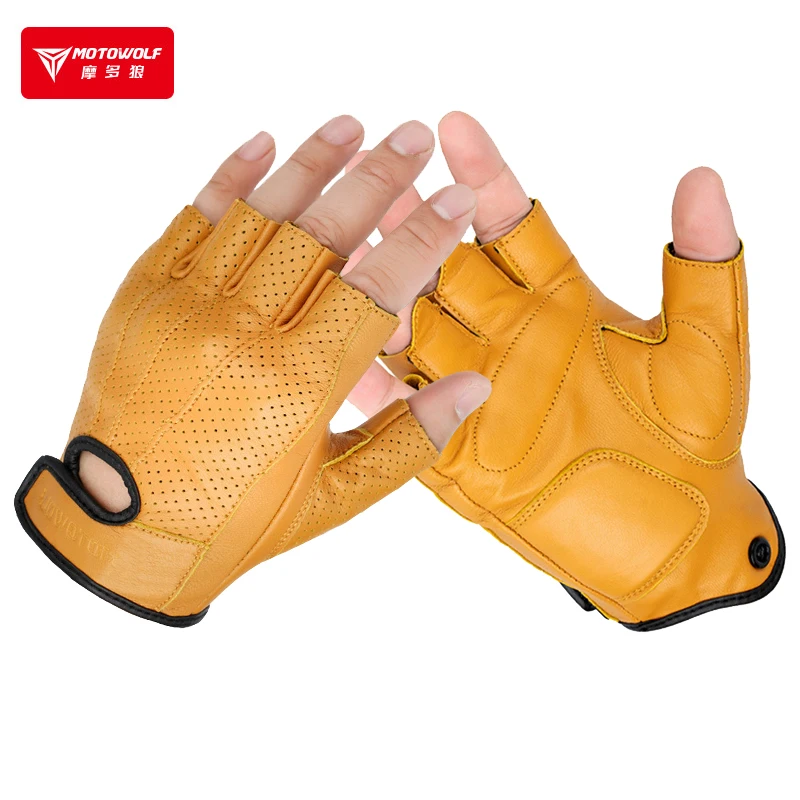 Gants de Moto en cuir d\'été à demi-doigts, Guantes Verano Luva Motociclista, gants de Moto tactiques rétro 오토바